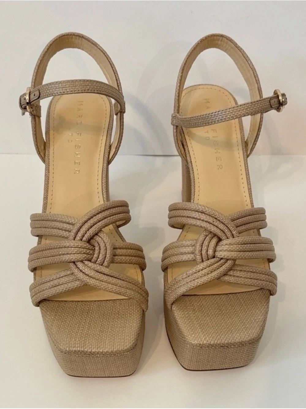 Marc Fisher Cairo Woven Platform Ankle Strap Block Heels Size 8